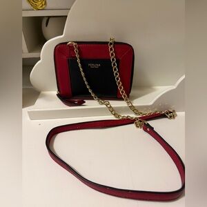 Perlina 125307 Amber Il Double Zip Leather Crossbody Red/Black new conditions